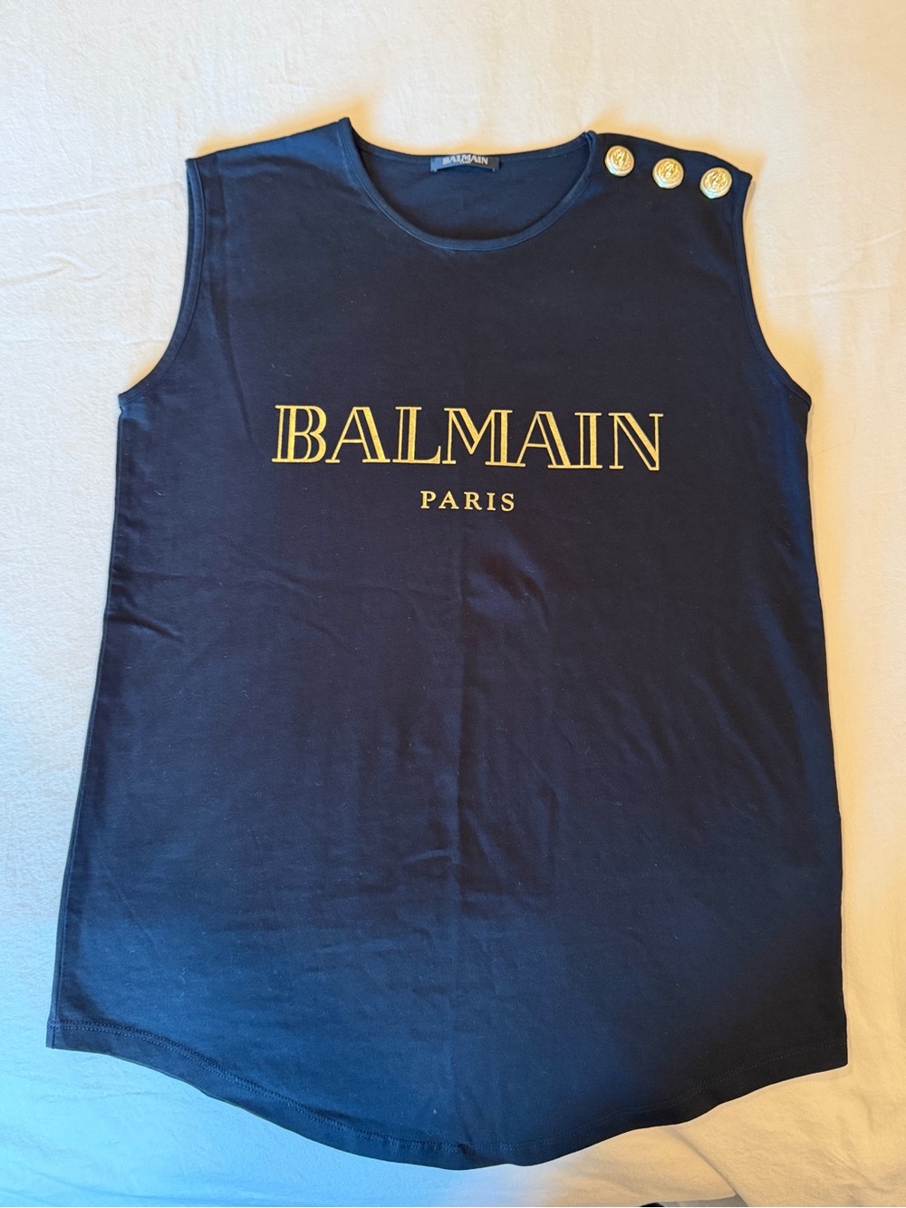 Balmain Paris Black Gold Logo Lion Button Top FR 36
